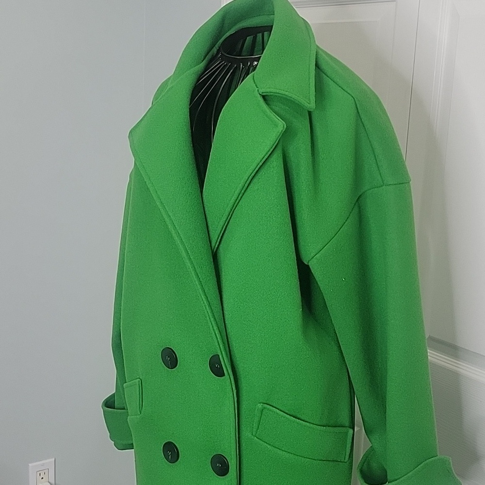BOO HOO Bright Green Double-Breasted Women's Coat. Size 4 Oversized - Picture 3 of 8
